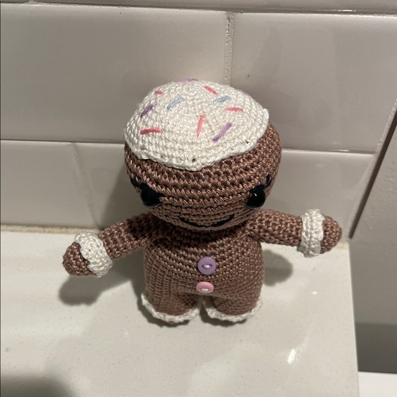 Handcrafted Gingerbread Doll Holiday Christmas Decor Amigurui Crochet - Picture 3 of 10